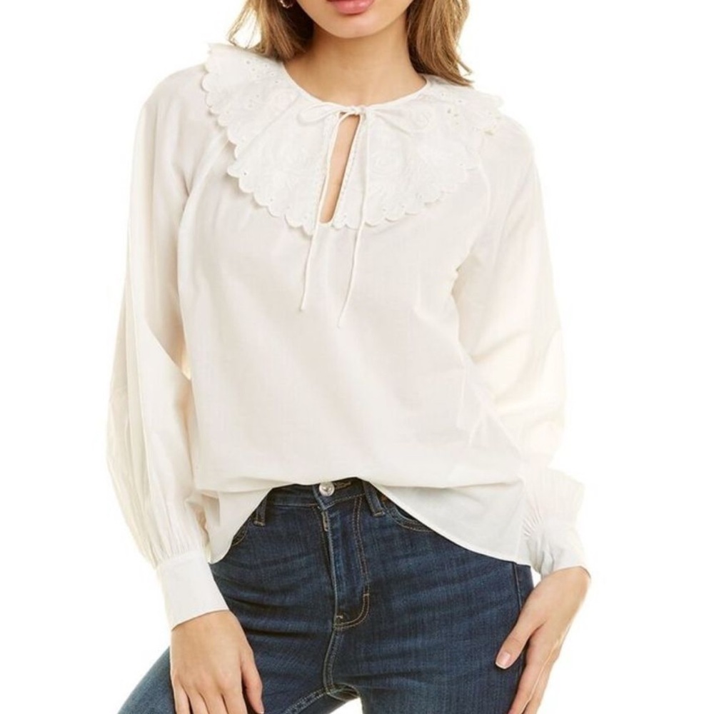 St Roche Virginia Top in White Cotton Ruffled Eyelet Lace Collar NWT!